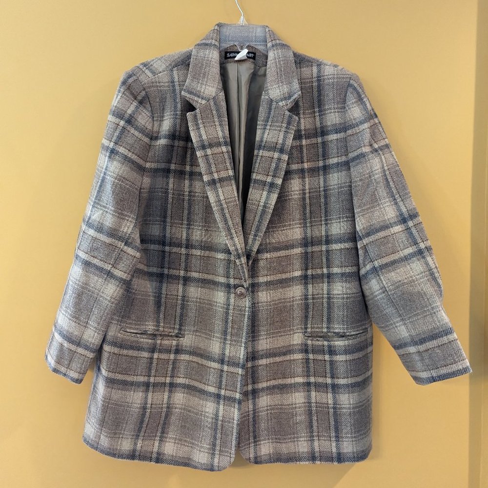 Brown Plaid Wool Blazer